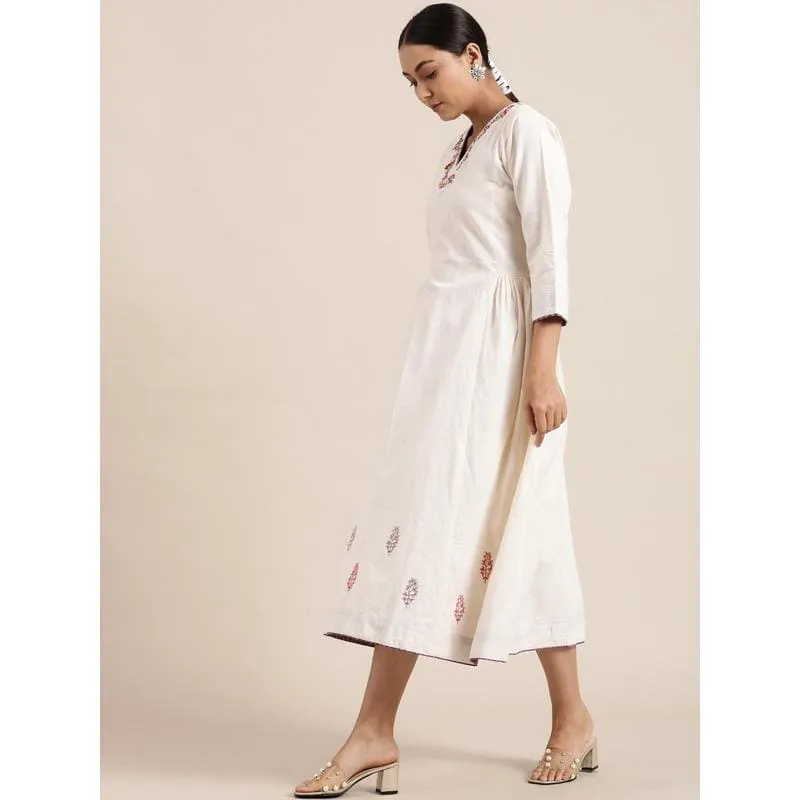 White Cotton Embroidered Dress