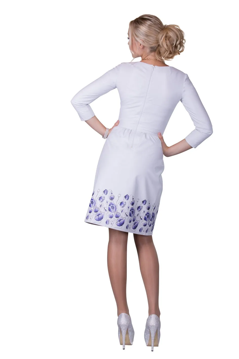 White Printed Reindeer Leather Sleeved Dress- Limited Edition