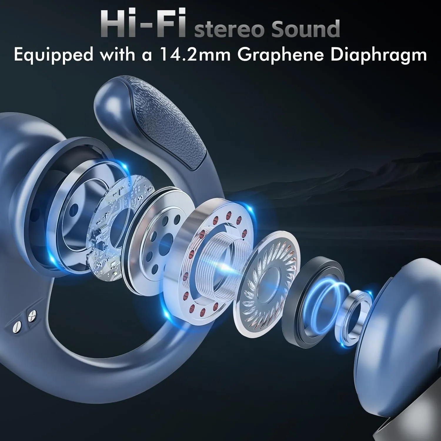 Wireless Earbuds Bluetooth Headphones 80Hrs Playtime Ear Buds IPX7 Waterproof Sports Earphones Wireless Charging Case Over-Ear Earhooks Headest - Blue