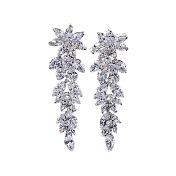 Women Gorgeous Flower Cluster Long Dangle Drop Earrings