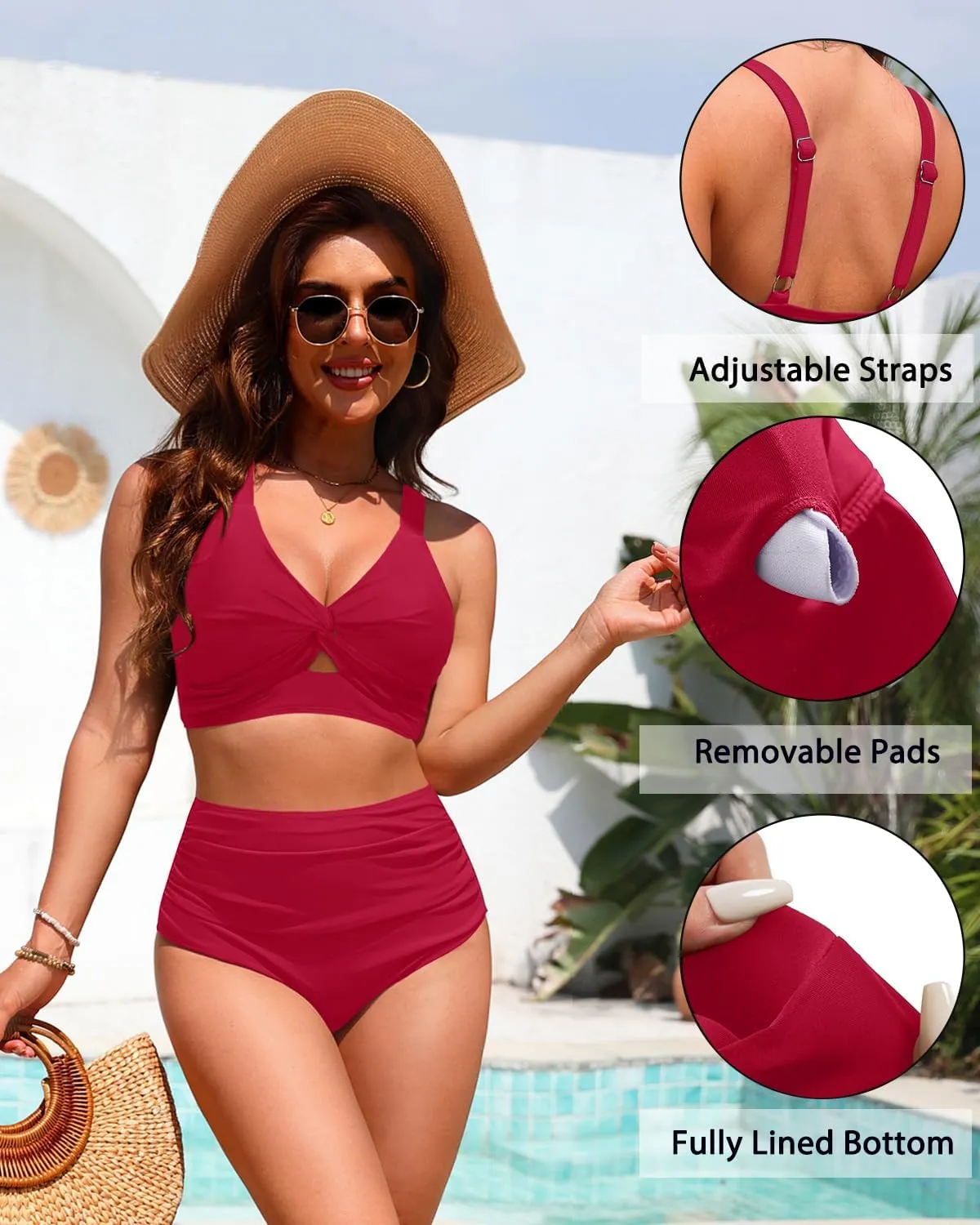 Women High Waisted Bikini Sets - Two Piece Tummy Control Swimsuits Cut Out Twist Bathing Suits 2025 Swimwear