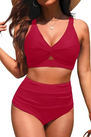 Women High Waisted Bikini Sets - Two Piece Tummy Control Swimsuits Cut Out Twist Bathing Suits 2025 Swimwear
