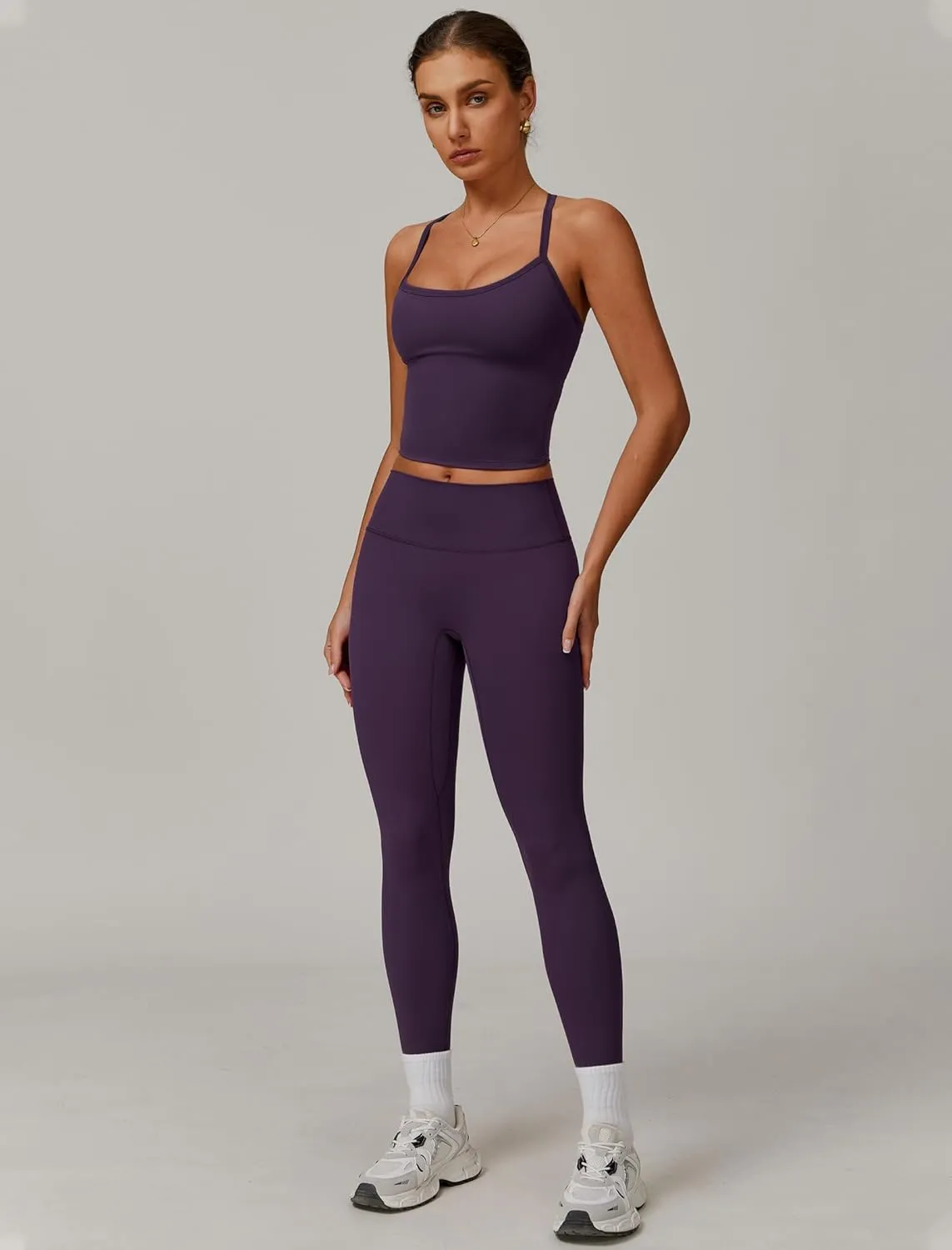 Womens Workout Sets Two Piece Cross Back Tank Top Matching High Waist Leggings Sets Gym Outfits Work Out Clothes