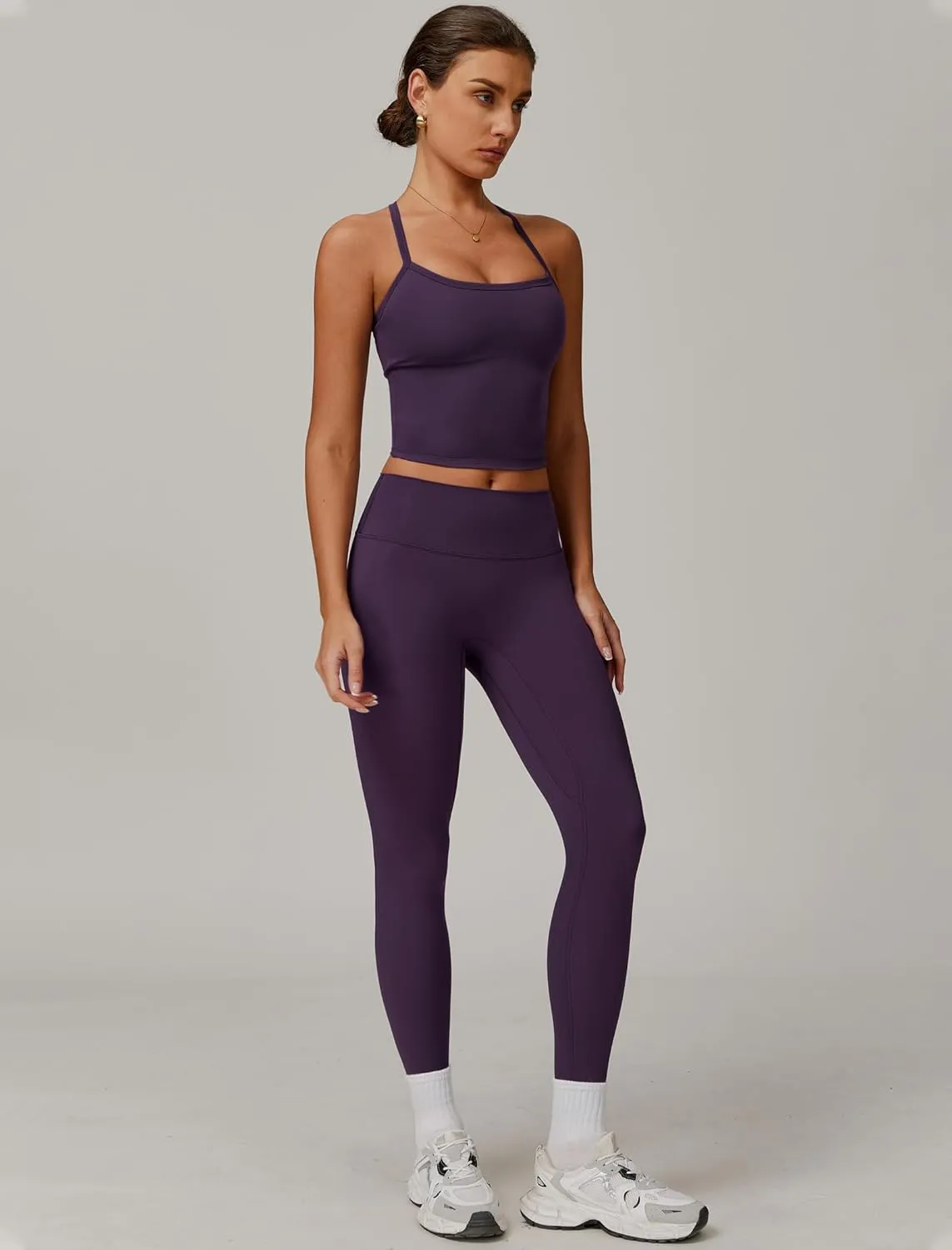 Womens Workout Sets Two Piece Cross Back Tank Top Matching High Waist Leggings Sets Gym Outfits Work Out Clothes