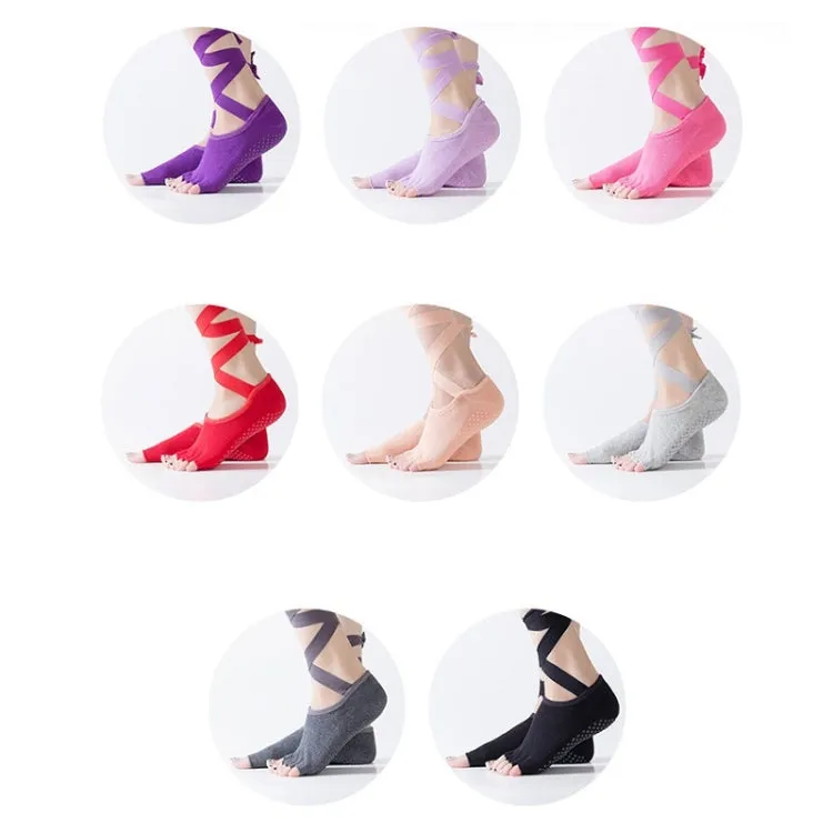 Yoga Five-Finger Socks Open-Toe Lace-Up Dance Socks Particle Non-Slip Socks, Size: One Size(Rose Red)