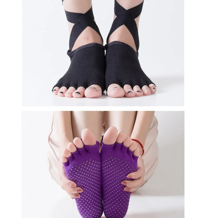 Yoga Five-Finger Socks Open-Toe Lace-Up Dance Socks Particle Non-Slip Socks, Size: One Size(Rose Red)