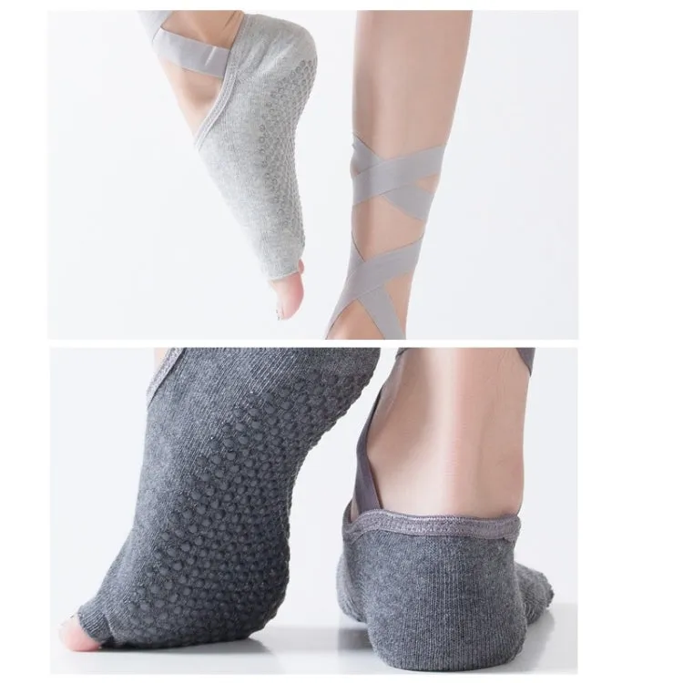 Yoga Five-Finger Socks Open-Toe Lace-Up Dance Socks Particle Non-Slip Socks, Size: One Size(Rose Red)
