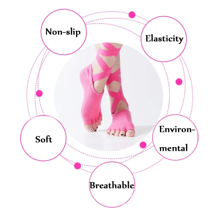 Yoga Five-Finger Socks Open-Toe Lace-Up Dance Socks Particle Non-Slip Socks, Size: One Size(Rose Red)